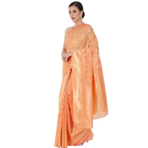 Women's Cotton Sarees (Orange , 5-6Mtrs)