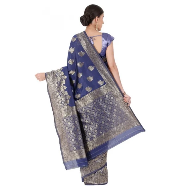 Women's Banarasi Jacquard Sarees (Navy Blue , 5-6Mtrs)