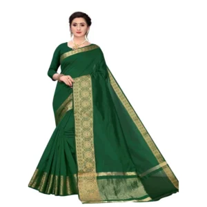 Women's Cotton Blend Sarees (Dark Green , 5-6Mtrs)