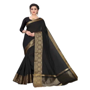 Women's Cotton Blend Sarees (Black , 5-6Mtrs)