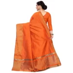 Women's Cotton Blend Sarees (Orange , 5-6Mtrs)