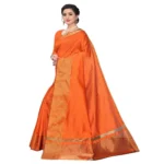 Women's Cotton Blend Sarees (Orange , 5-6Mtrs)