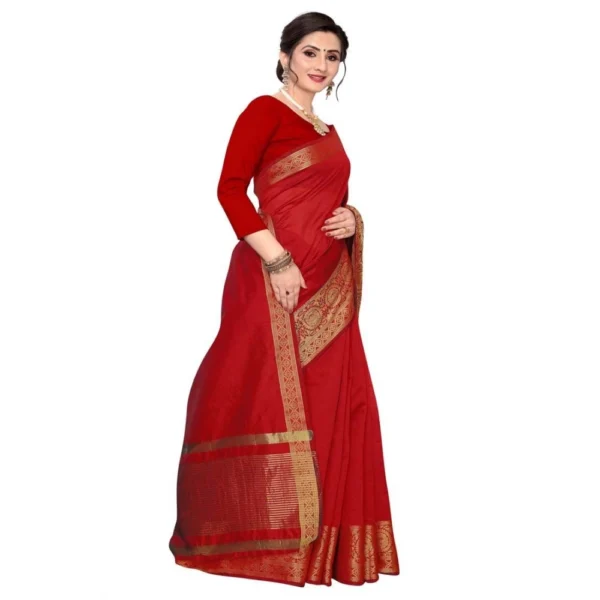 Women's Cotton Blend Sarees (Red , 5-6Mtrs)