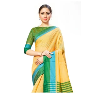 Women's Cotton Silk Sarees (Yellow , 5-6Mtrs)