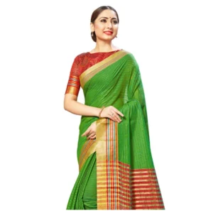 Women's Cotton Silk Sarees (Green , 5-6Mtrs)