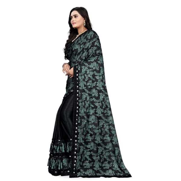 Women's Lycra Blend Sarees (Rama Blue , 5-6Mtrs)