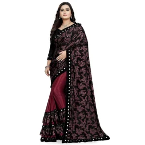 Women's Lycra Blend Sarees (Light Red , 5-6Mtrs)