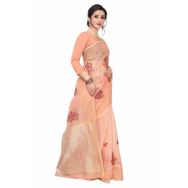 Women's Supar Net Sarees (Peach , 5-6Mtrs)