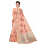 Women's Supar Net Sarees (Peach , 5-6Mtrs)