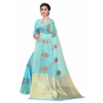 Women's Supar Net Sarees (Light Blue , 5-6Mtrs)