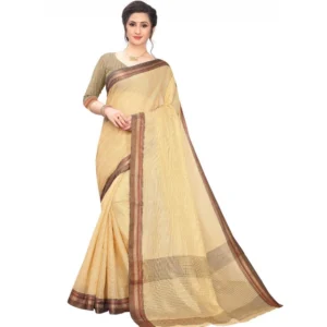 Women's Cotton Silk Sarees (Sandal , 5-6Mtrs)