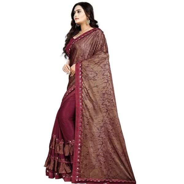 Women's Lycra Blend Sarees (Red , 5-6Mtrs)