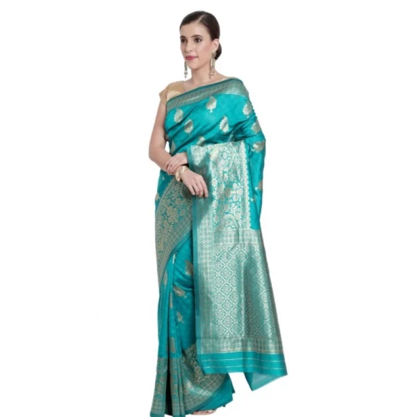 Women's Banarasi Jacquard Sarees (Rama Green , 5-6Mtrs)