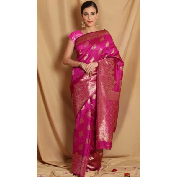 Women's Banarasi Jacquard Sarees (Pink , 5-6Mtrs)