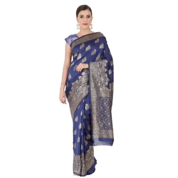 Women's Banarasi Jacquard Sarees (Navy Blue , 5-6Mtrs)