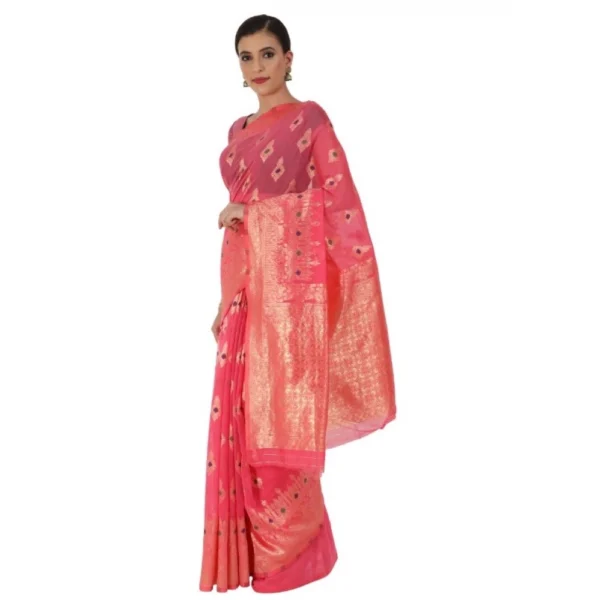 Women's Cotton Sarees (Tomato Red , 5-6Mtrs)