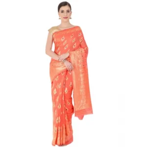 Women's Cotton Sarees (Orange , 5-6Mtrs)