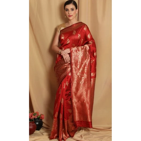 Women's Banarasi Jacquard Sarees (Red , 5-6Mtrs)