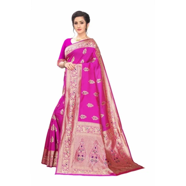 Women's Jacquard Sarees (Pink , 5-6Mtrs)