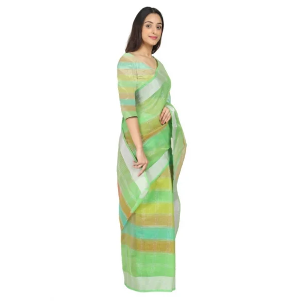 Women's Cotton Blend Sarees (Green , 5-6Mtrs)