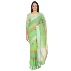 Women's Cotton Blend Sarees (Green , 5-6Mtrs)