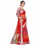 Women's Cotton Blend Sarees (Red , 5-6Mtrs)