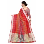 Women's Cotton Blend Sarees (Red , 5-6Mtrs)