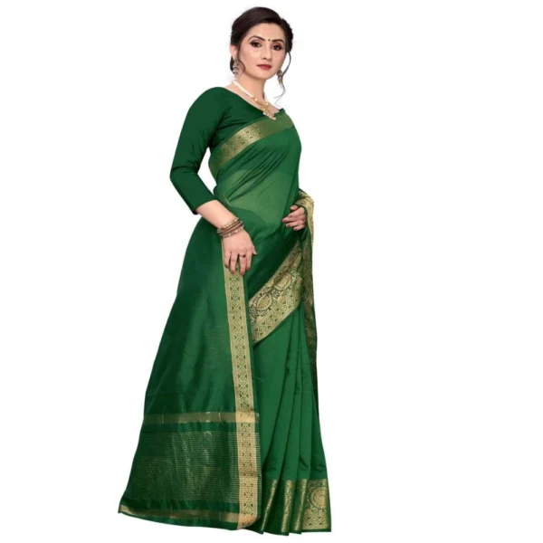 Women's Cotton Blend Sarees (Dark Green , 5-6Mtrs)