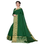 Women's Cotton Blend Sarees (Dark Green , 5-6Mtrs)