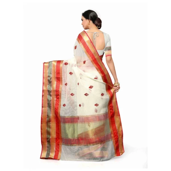 Women's Cotton Blend Sarees (White , 5-6Mtrs)