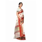Women's Cotton Blend Sarees (White , 5-6Mtrs)