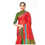 Women's Cotton Silk Sarees (Red , 5-6Mtrs)
