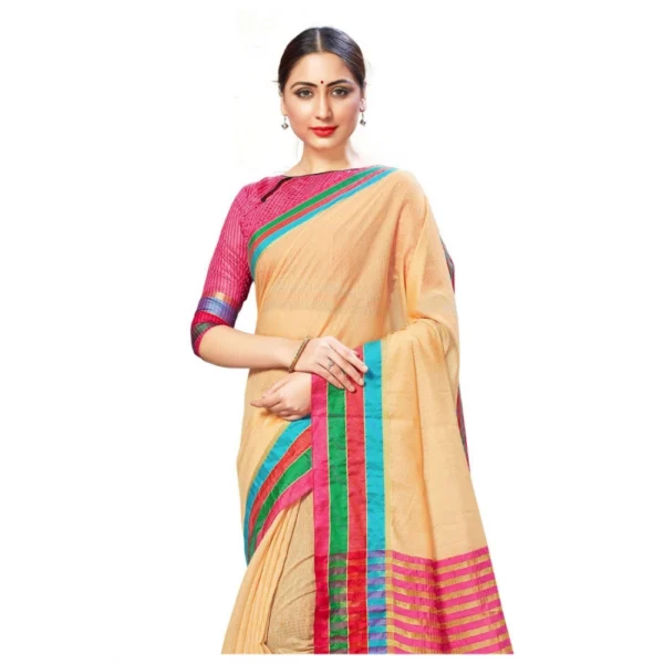 Women's Cotton Silk Sarees (Baige , 5-6Mtrs)