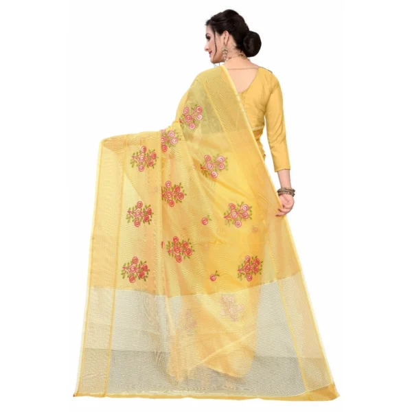 Women's Supar Net Sarees (Light Yellow , 5-6Mtrs)