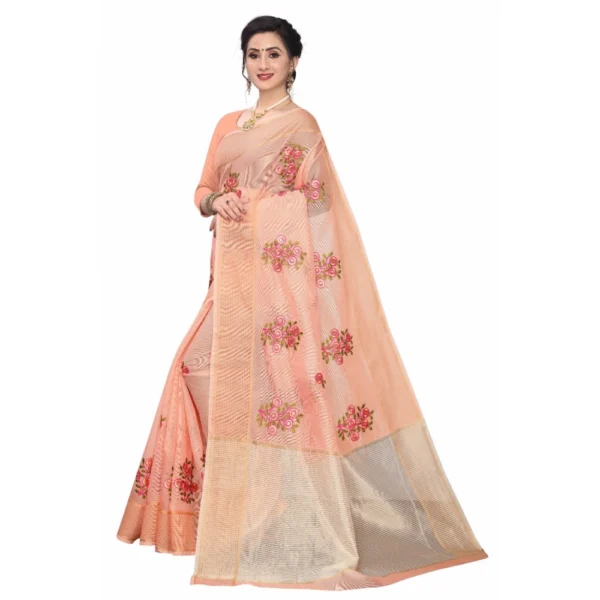 Women's Supar Net Sarees (Peach , 5-6Mtrs)