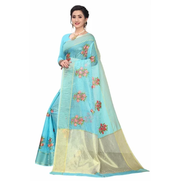 Women's Supar Net Sarees (Light Blue , 5-6Mtrs)