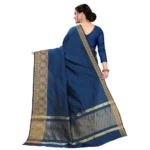 Women's Cotton Blend Sarees (Dark Blue , 5-6Mtrs)