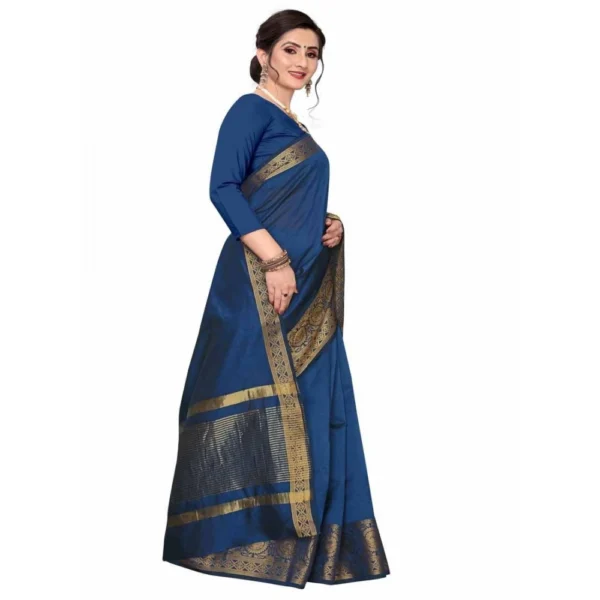 Women's Cotton Blend Sarees (Dark Blue , 5-6Mtrs)