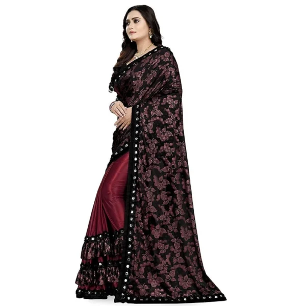 Women's Lycra Blend Sarees (Red And Brown , 5-6Mtrs)
