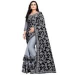Women's Lycra Blend Sarees (Greay , 5-6Mtrs)