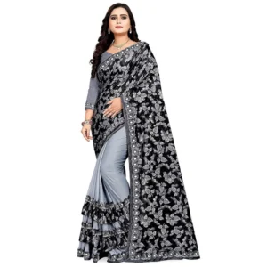 Women's Lycra Blend Sarees (Greay , 5-6Mtrs)