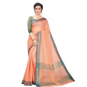 Women's Cotton Silk Sarees (Orange , 5-6Mtrs)