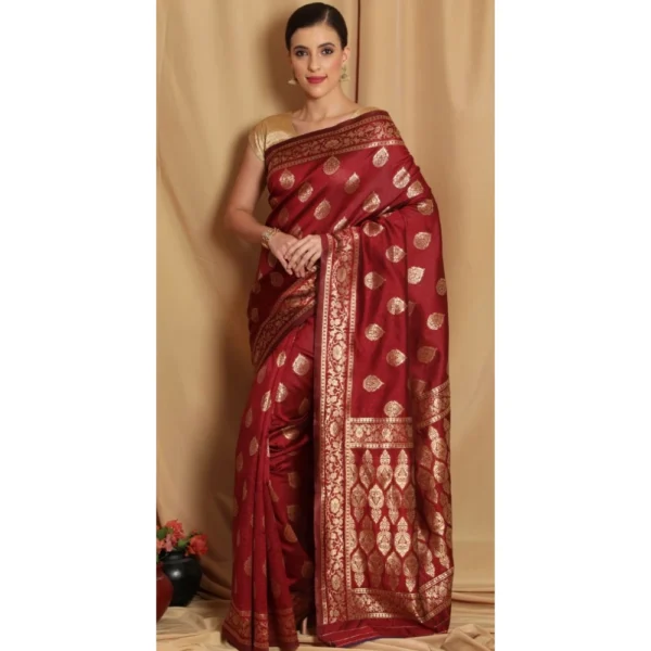 Women's Banarasi Jacquard Sarees (Maroon , 5-6Mtrs)