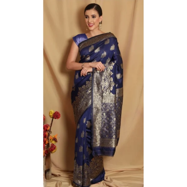 Women's Banarasi Jacquard Sarees (Navy Blue , 5-6Mtrs)