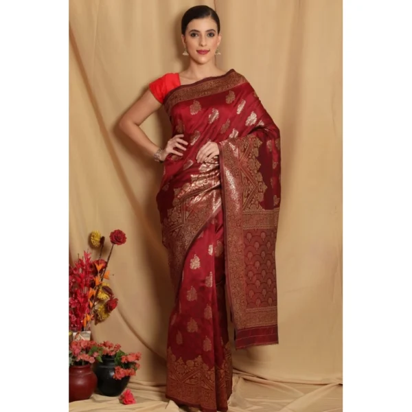 Women's Banarasi Jacquard Sarees (Maroon , 5-6Mtrs)