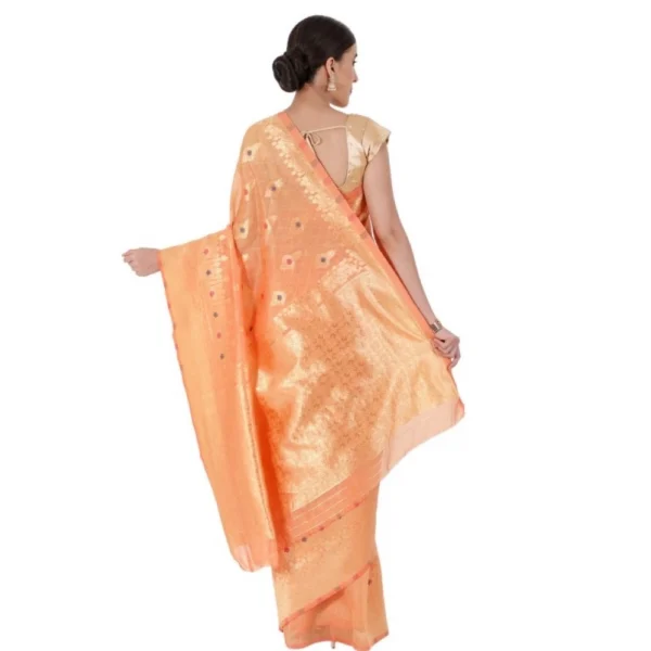 Women's Cotton Sarees (Orange , 5-6Mtrs)