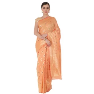 Women's Cotton Sarees (Orange , 5-6Mtrs)