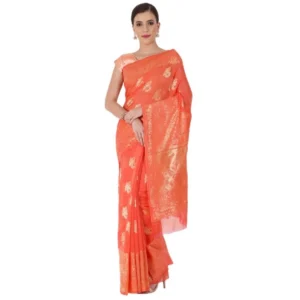 Women's Banarasi Jacquard Sarees (Orange , 5-6Mtrs)