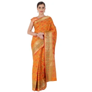 Women's Banarasi Jacquard Sarees (Orange , 5-6Mtrs)