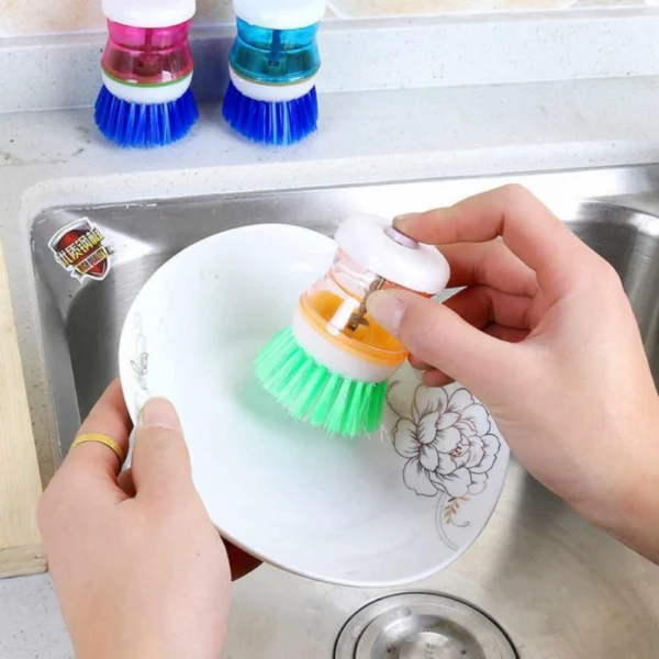Generic Pack of 2_Plastic Wash Basin Brush Cleaner with Liquid Soap Dispenser (Multicolour) (Color: Assorted)